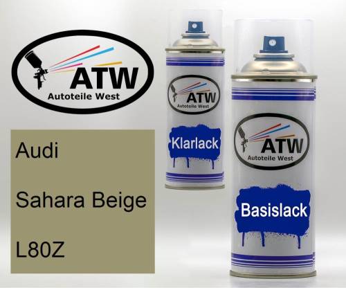 Audi, Sahara Beige, L80Z: 400ml Sprühdose + 400ml Klarlack - Set, von ATW Autoteile West.